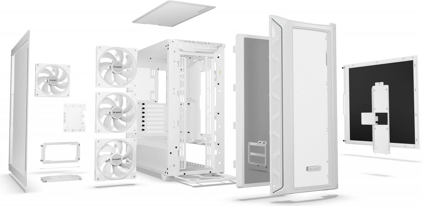 Kasë, be quiet!, Shadow Base 800 FX BGW64, Midi Tower ATX/E-ATX me ARGB, 4x 140mm fan, xham i kalitur, USB-C, e bardhë