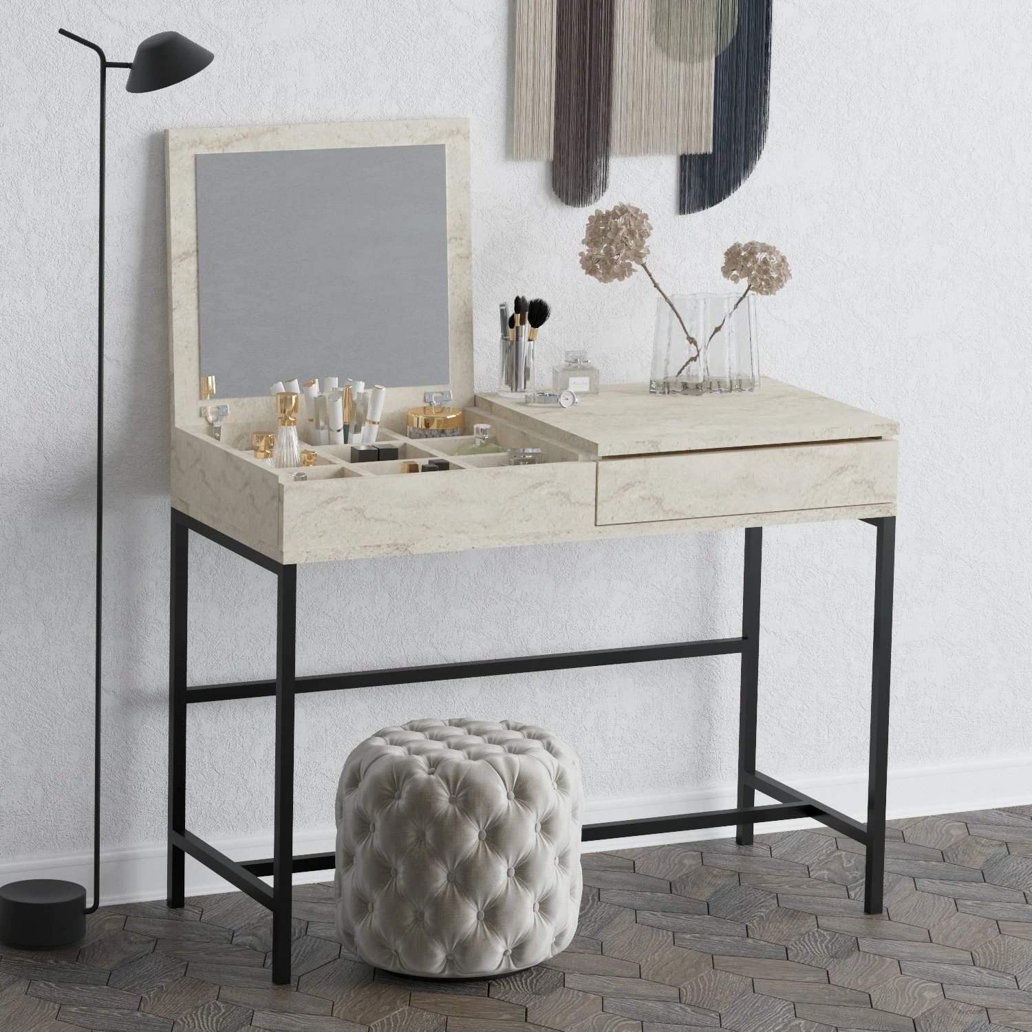 Tavolinë grimi Hanah Home, Linda, ngjyrë travertin