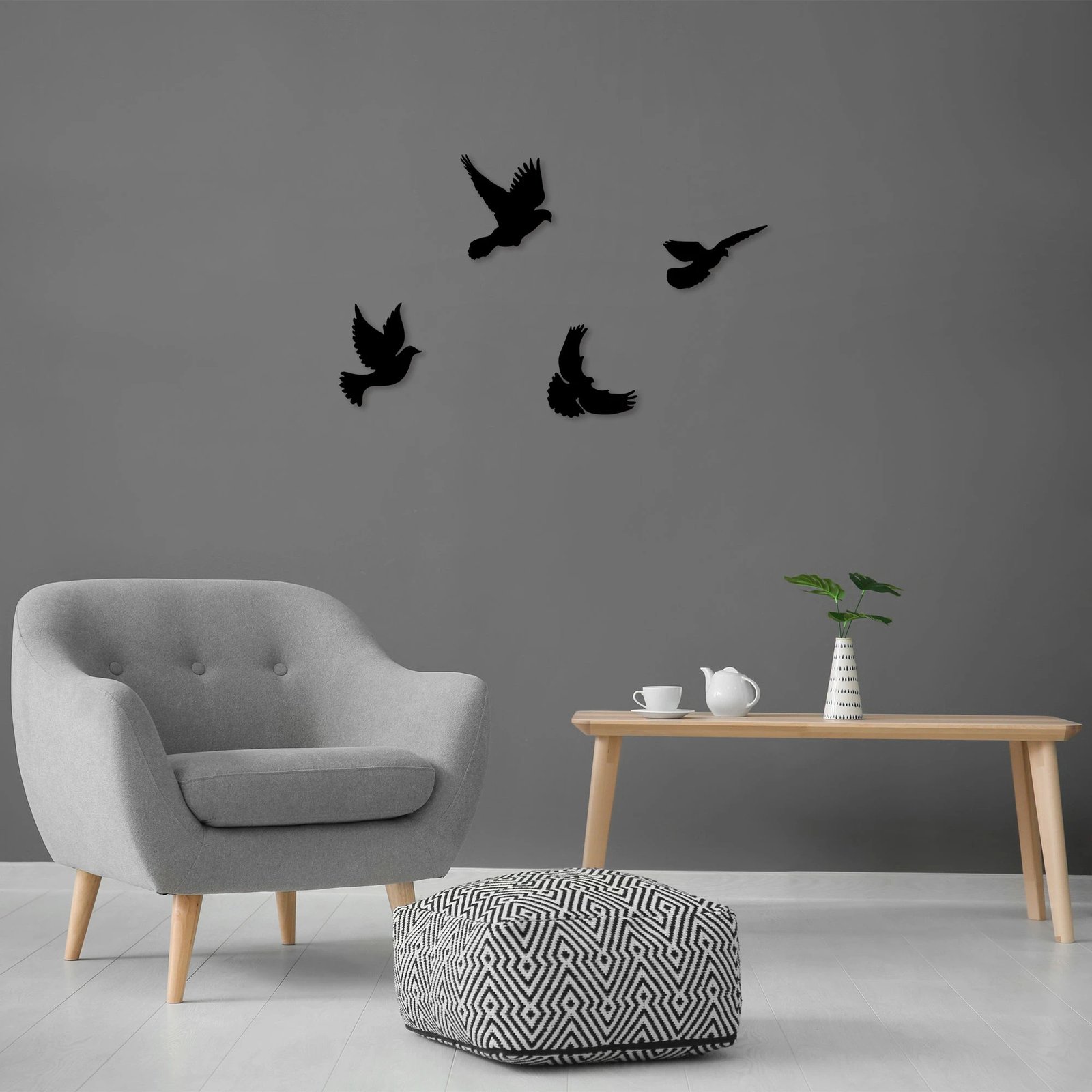 Aksesor dekorativ metalik për mur, pëllumba, Wallity, 4 copë, 293