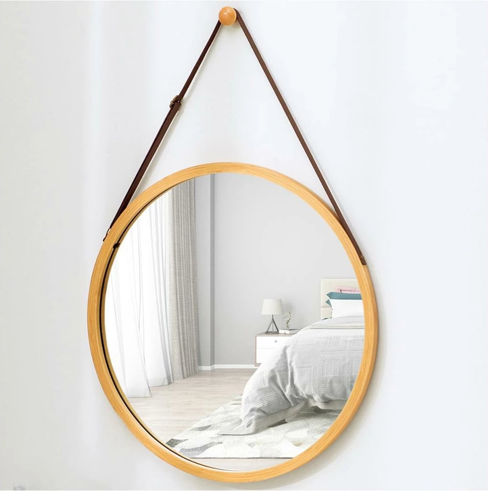 Pasqyrë muri Nextdeco me rrip, Ø30cm, Bambus