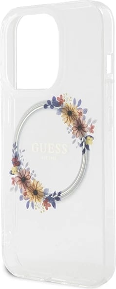 Mbështjellës Guess IML Flowers Wreath MagSafe për iPhone 15 Pro, Transparent Mbështjellës Guess IML Flowers Wreath MagSafe për iPhone 15 Pro, Transparent