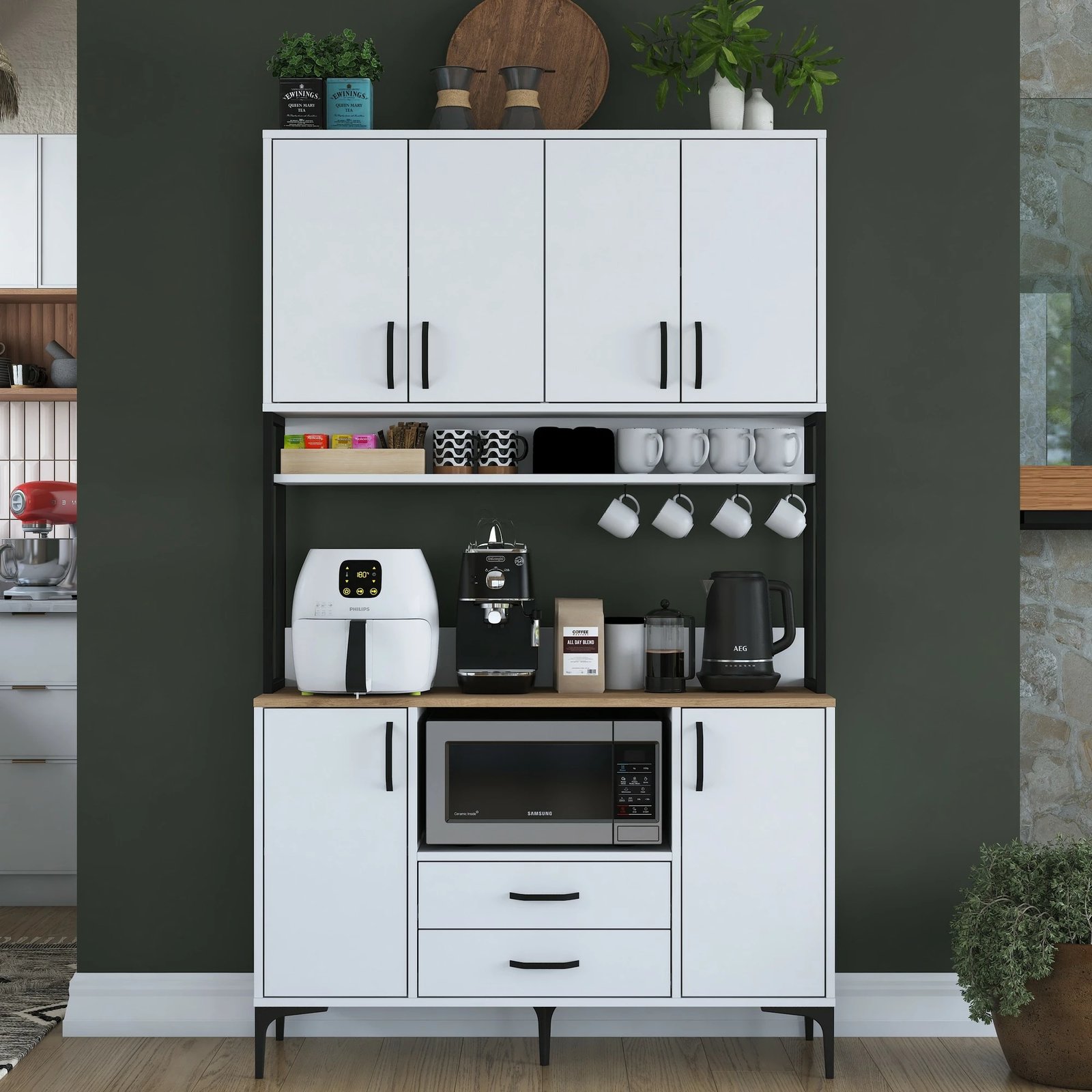 Dollap multifunksional Hanah Home, JE169 - 3260, ngjyrë e bardhë dhe arre