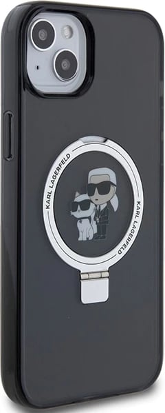 Mbështjellës Karl Lagerfeld KLHMP15SHMRSKCK për iPhone 15 6.1", me unazë Ring Stand, MagSafe, e zezë