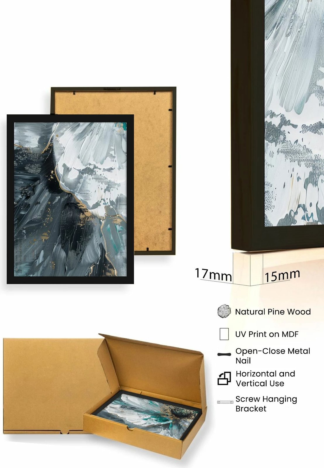 Pikturë dekorative me kornizë MDF (3 copë), Wallity, Huhu472S, 30x40