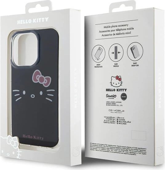 Mbështjellës Hello Kitty IML Kitty Face për iPhone 14 Pro, i zi