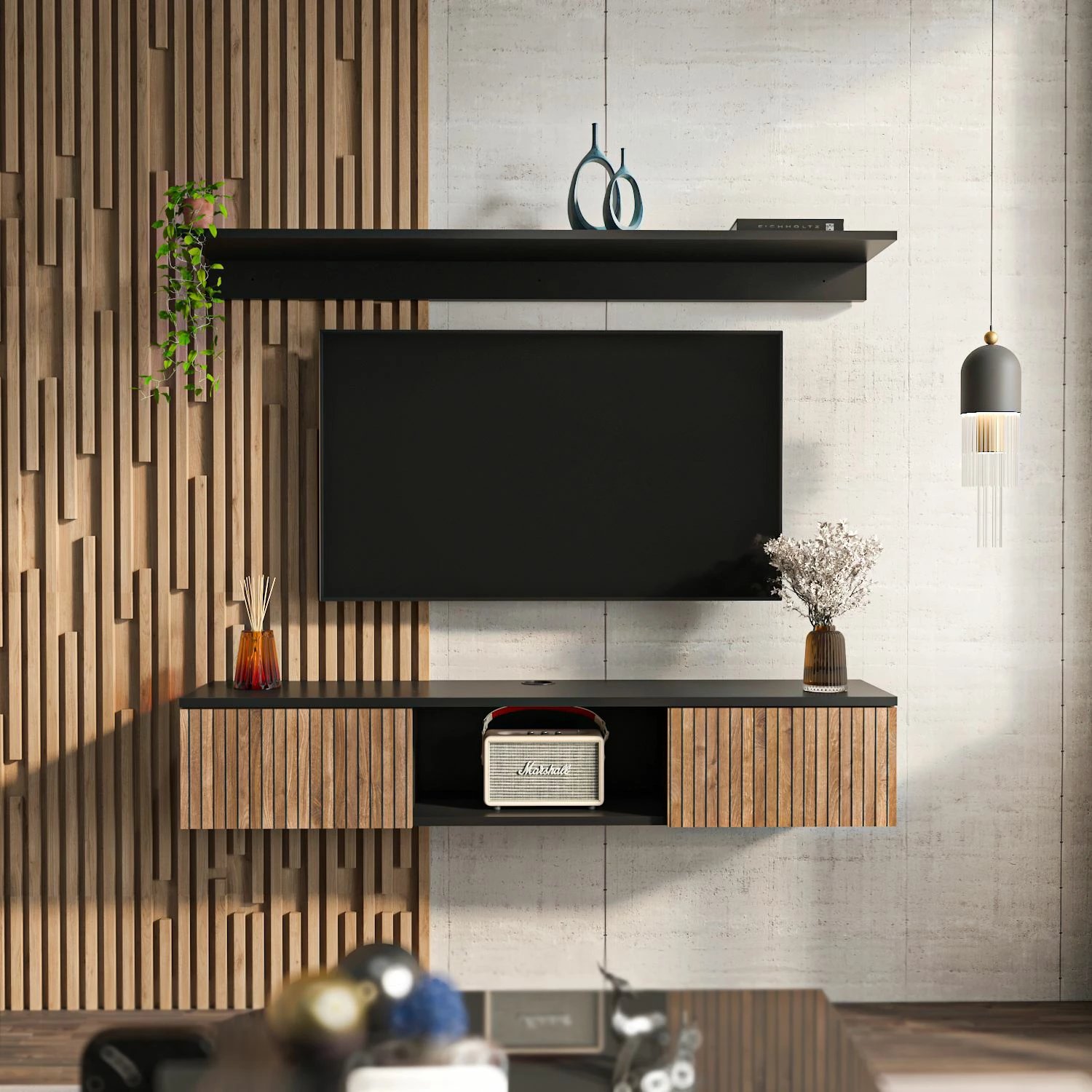 Komodë TV Skye Decor Elia, dru, e zezë