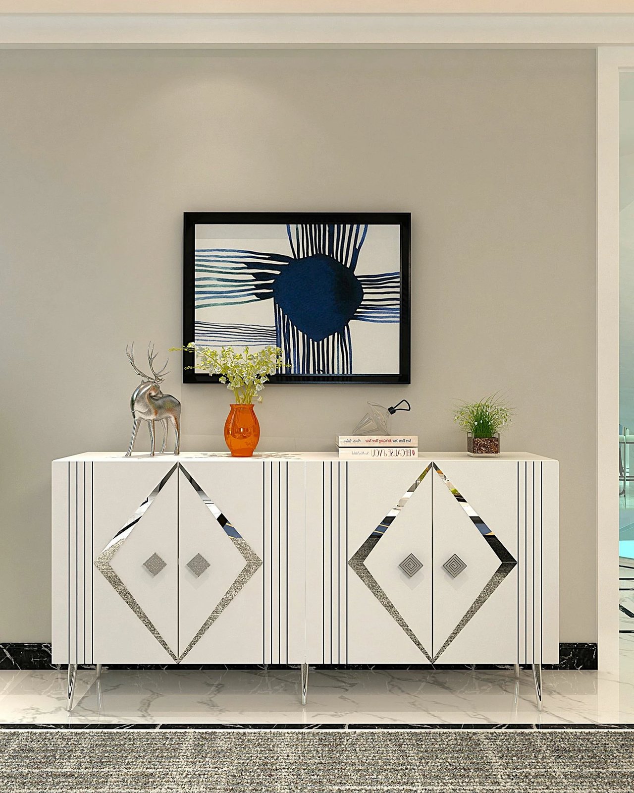 Konsolë Skye Decor, Domino KB150, e bardhë, argjend