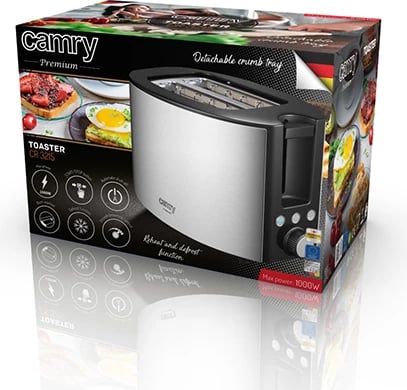 Toster Adler CR 3215, 2 feta, 1000W max, inox/zezë