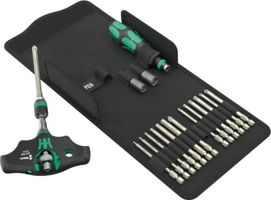 Set veglash Wera 05136072001, 18 pjesë, kuti tekstili, zi/gjelbër