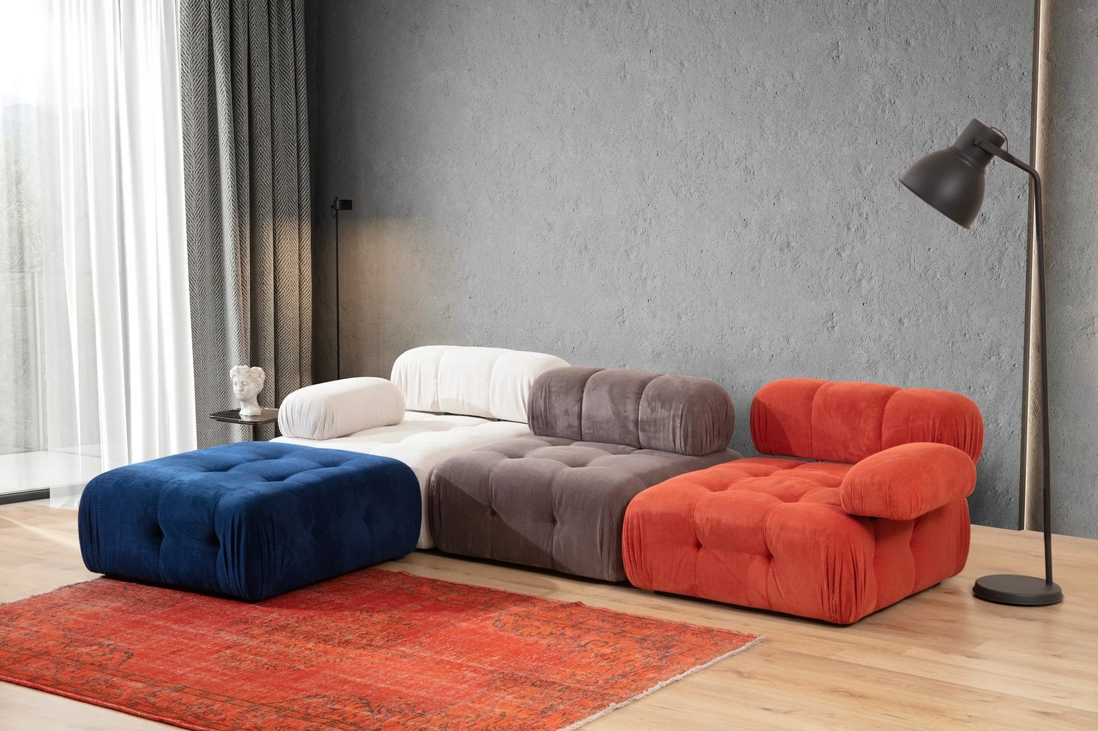 Këndare Atelier del Sofa Doblo, 3 vende me pouffe, shumëngjyrëshe
