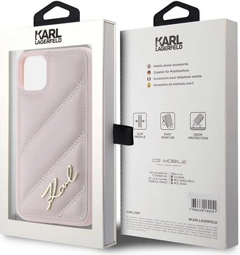 Mbështjellës Karl Lagerfeld Diagonal Quilted Script për iPhone 11/XR, Rozë