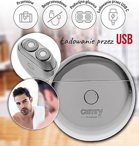 Makinë rroje udhëtimi, Adler, CR 2938, pa kabllo, 2 koka, USB-C, 250mAh, me kabllo karikimi