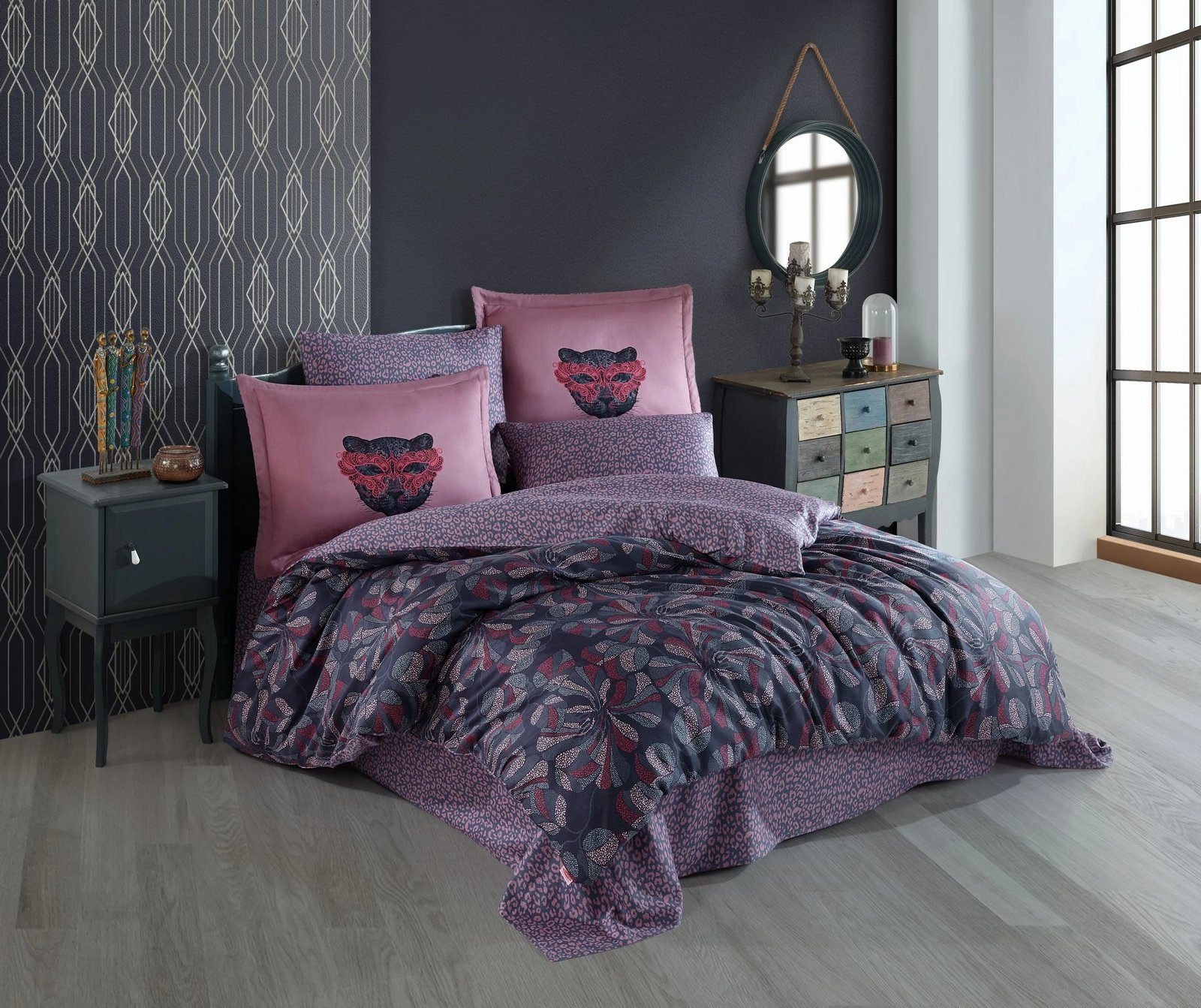 Set mbulesash për jorgan dopio satin L'essentiel Caprice, rozë, shumëngjyrësh