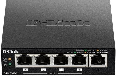 Switch D-Link DGS-1005P/E, 5 porta Gigabit, 4 PoE, 60W, i zi