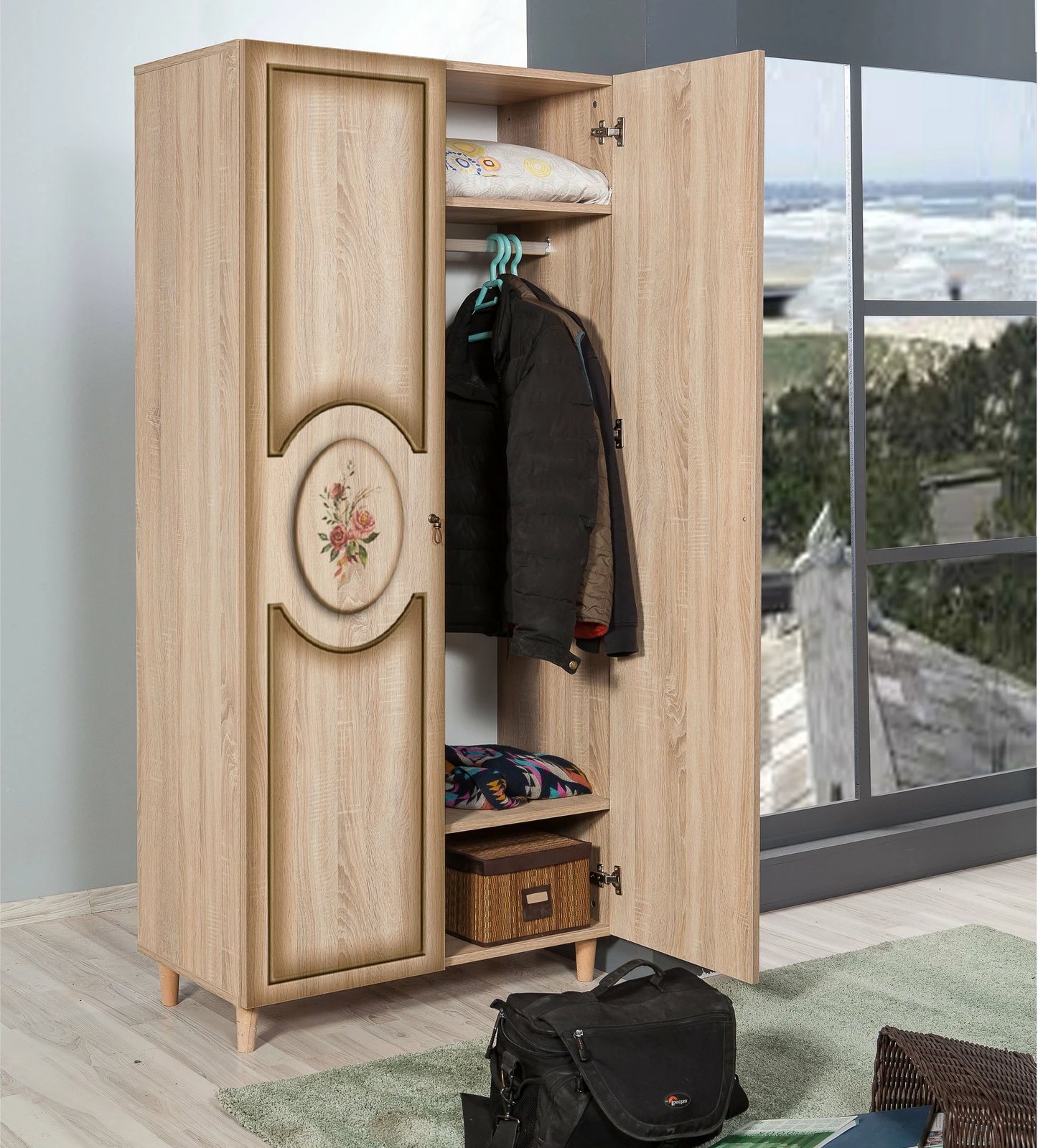 Dollap Hanah Home, stil modern, ngjyrë lisi sonoma, 90x192x52cm