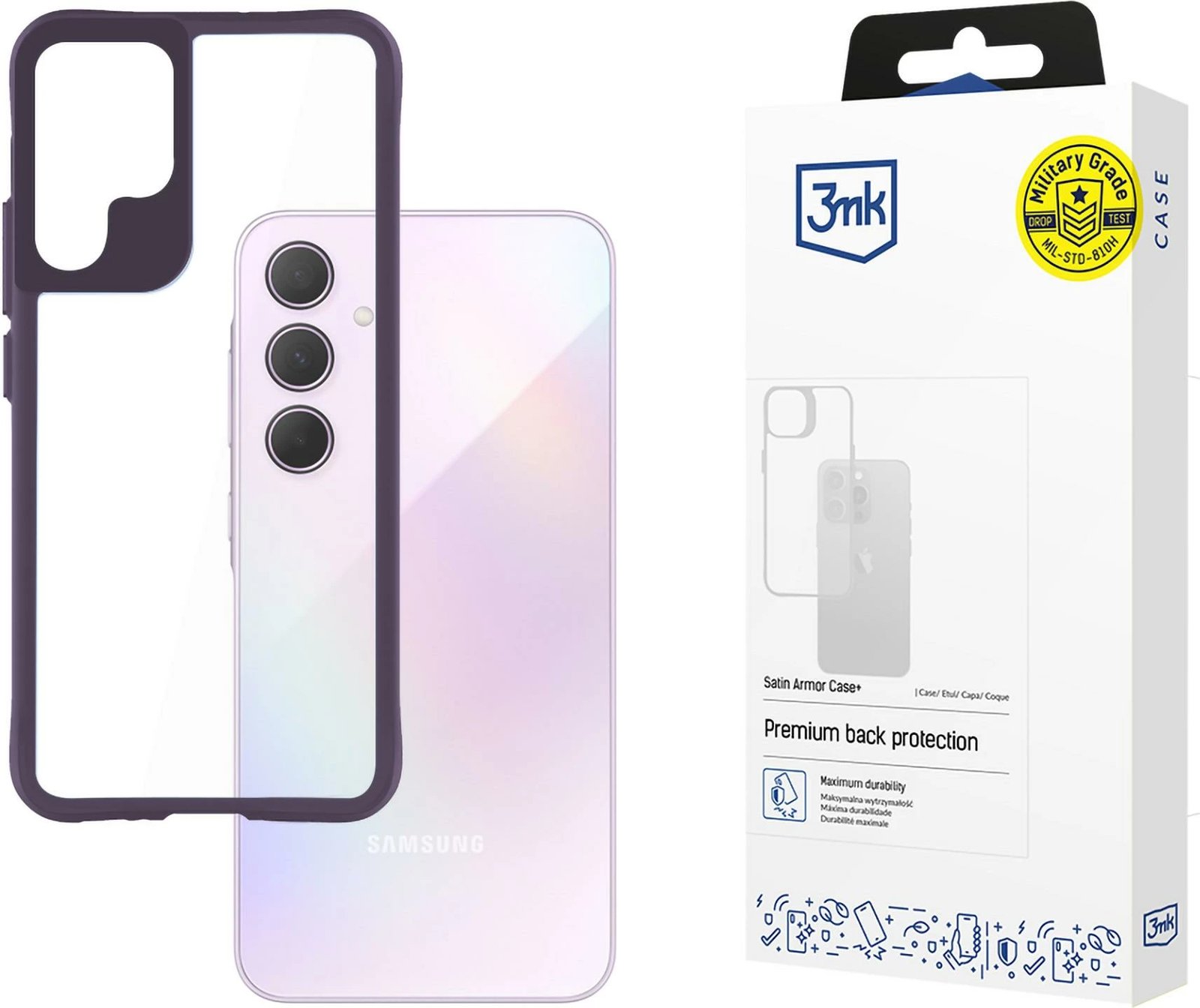 Mbështjellës 3mk Satin Armor Case+ për Samsung Galaxy A35 5G, Transparent me kornizë të purpurtë