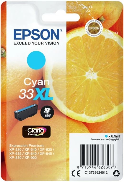 Patron bojë, Epson, 33XL (C13T33624012), XL 8.9 ml, cyan