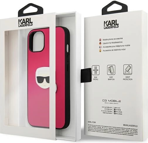 Mbështjellës Karl Lagerfeld KLHCP13SPKMP për iPhone 13 mini, hardcase, lëkurë, rozë