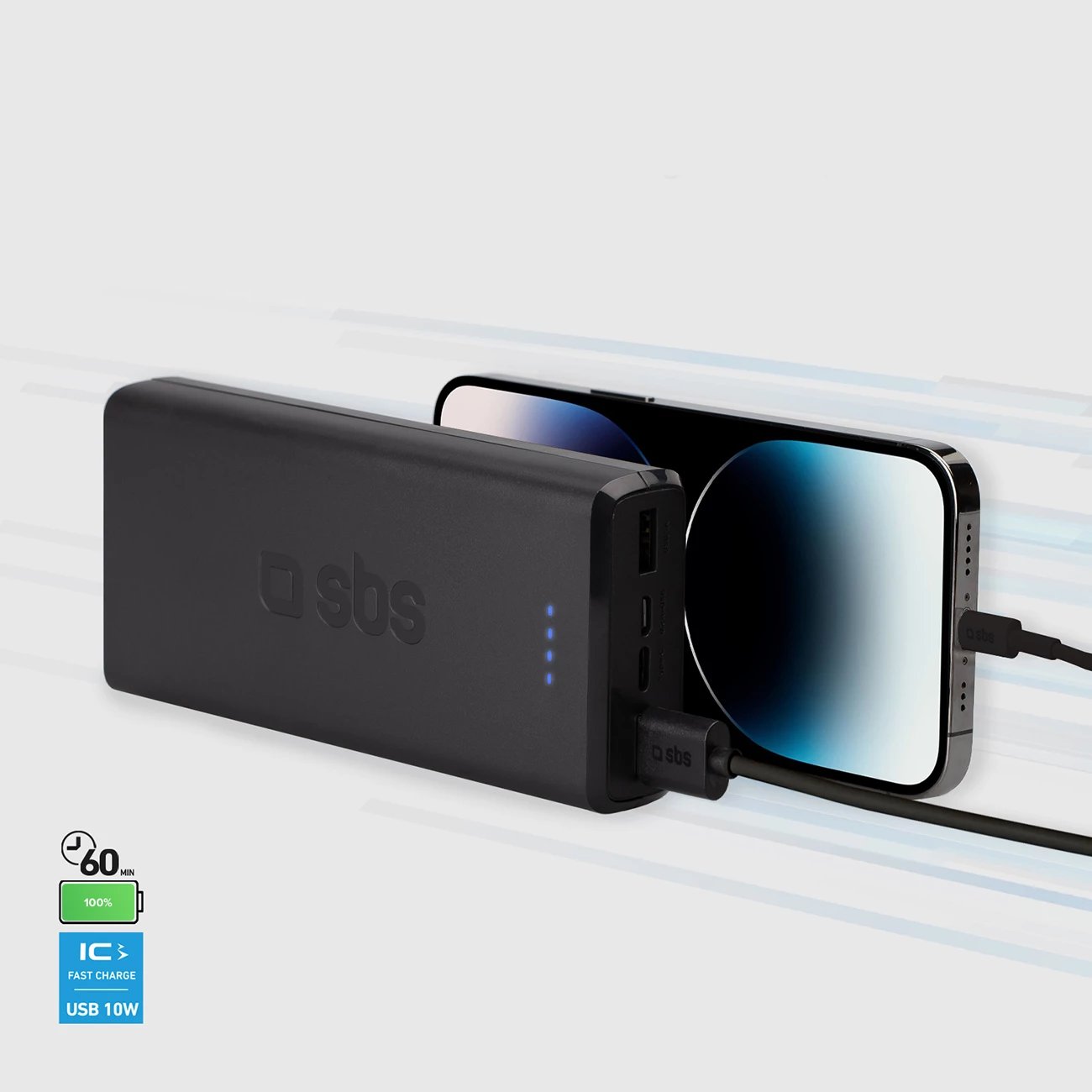 Power bank SBS 20,000 mAh, 2 USB, e zezë