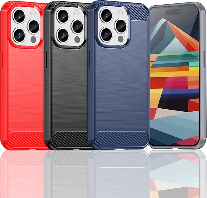 Mbështjellës Hurtel Carbon Case për iPhone 15 Pro, TPU, i zi