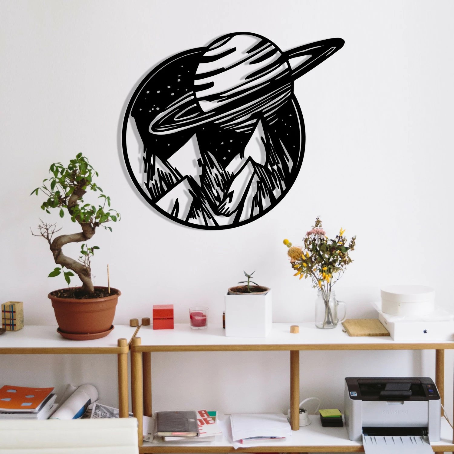 Aksesor dekorativ metalik për mur, Wallity Venus, ngjyrë e zezë, 56x50cm