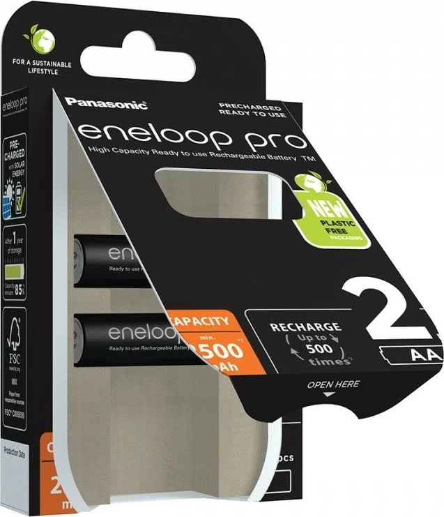 Bateri të rikarikueshme Panasonic Eneloop Pro AA, 2500 mAh, 2 copë