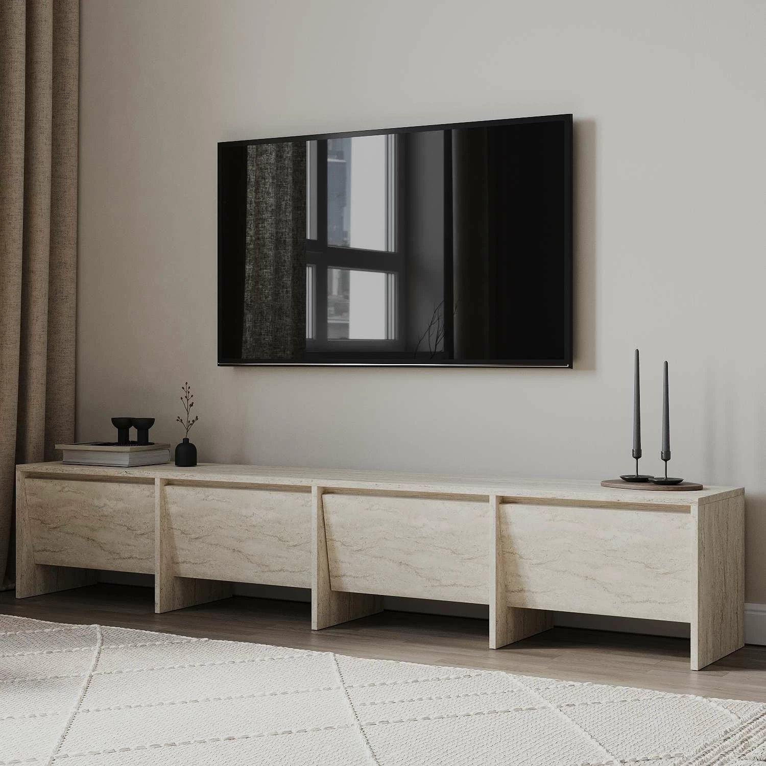 Komodë TV Skye Decor, ngjyrë travertine, 180cm