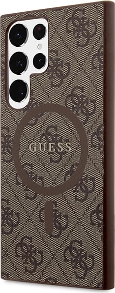 Mbështjellës Guess 4G Collection Leather Metal Logo MagSafe për Samsung Galaxy S24 Ultra, TPU/PC me lëkurë eko, kafe