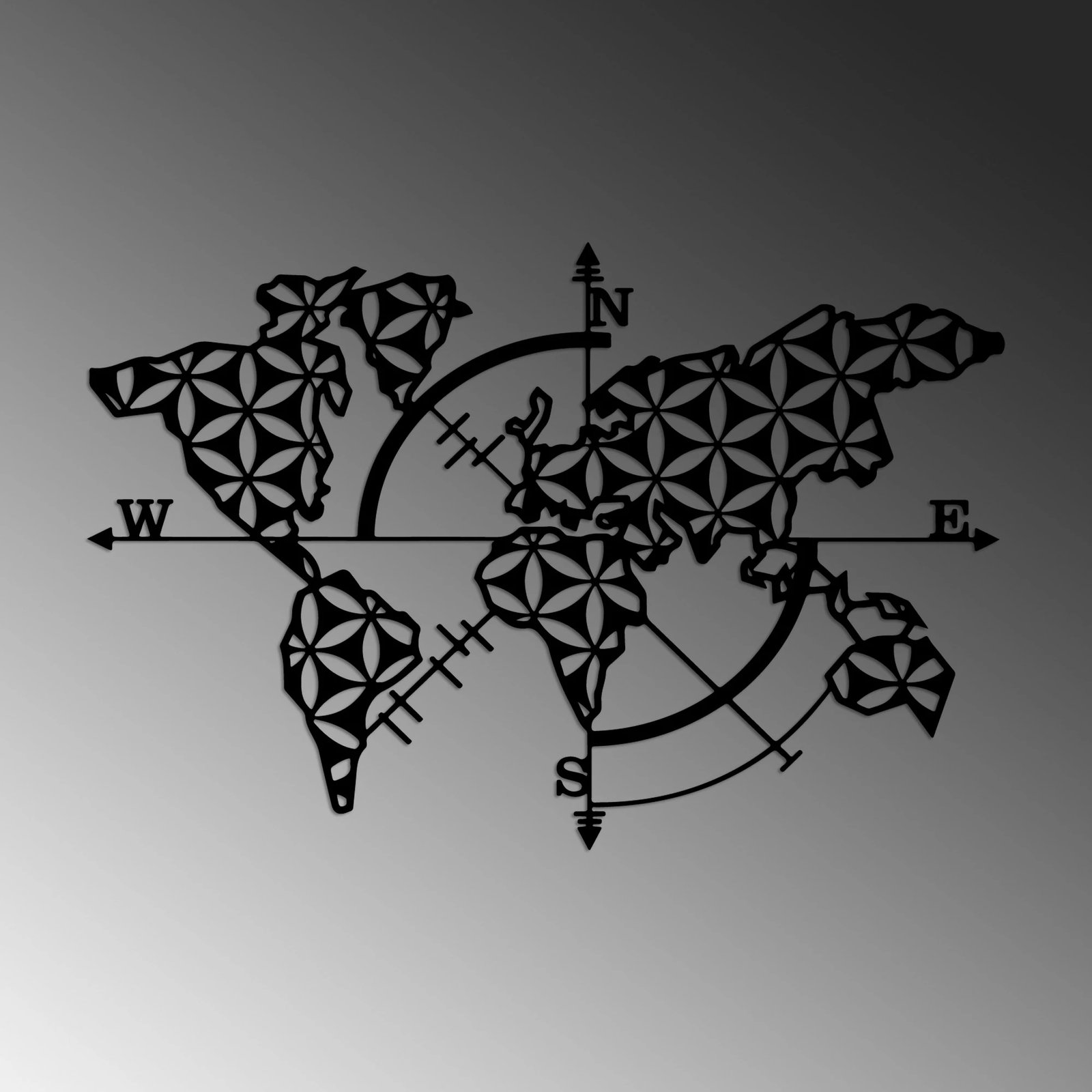 Aksesor dekorativ metalik për mur, hartë e botës, Wallity, v2