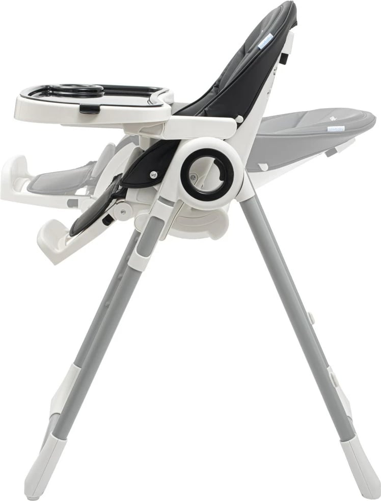 Karrige e lartë për bebe, NEW BABY Iris, shpinore 6 pozicione, lartësi 5 nivele, rripa sigurie 5-pikësh, tabaka dyshe, mbulesë eko-lëkurë, e zezë