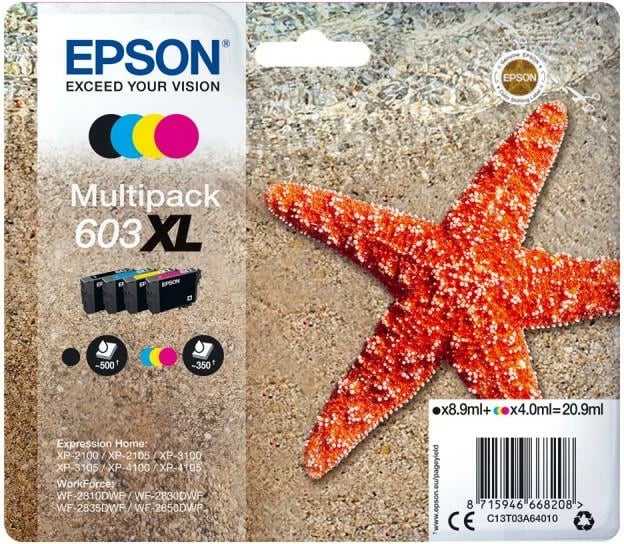 Kartush boje, Epson 603XL Multipack C13T03A64010, total 20.9 ml, black + cyan + magenta + yellow, multipak