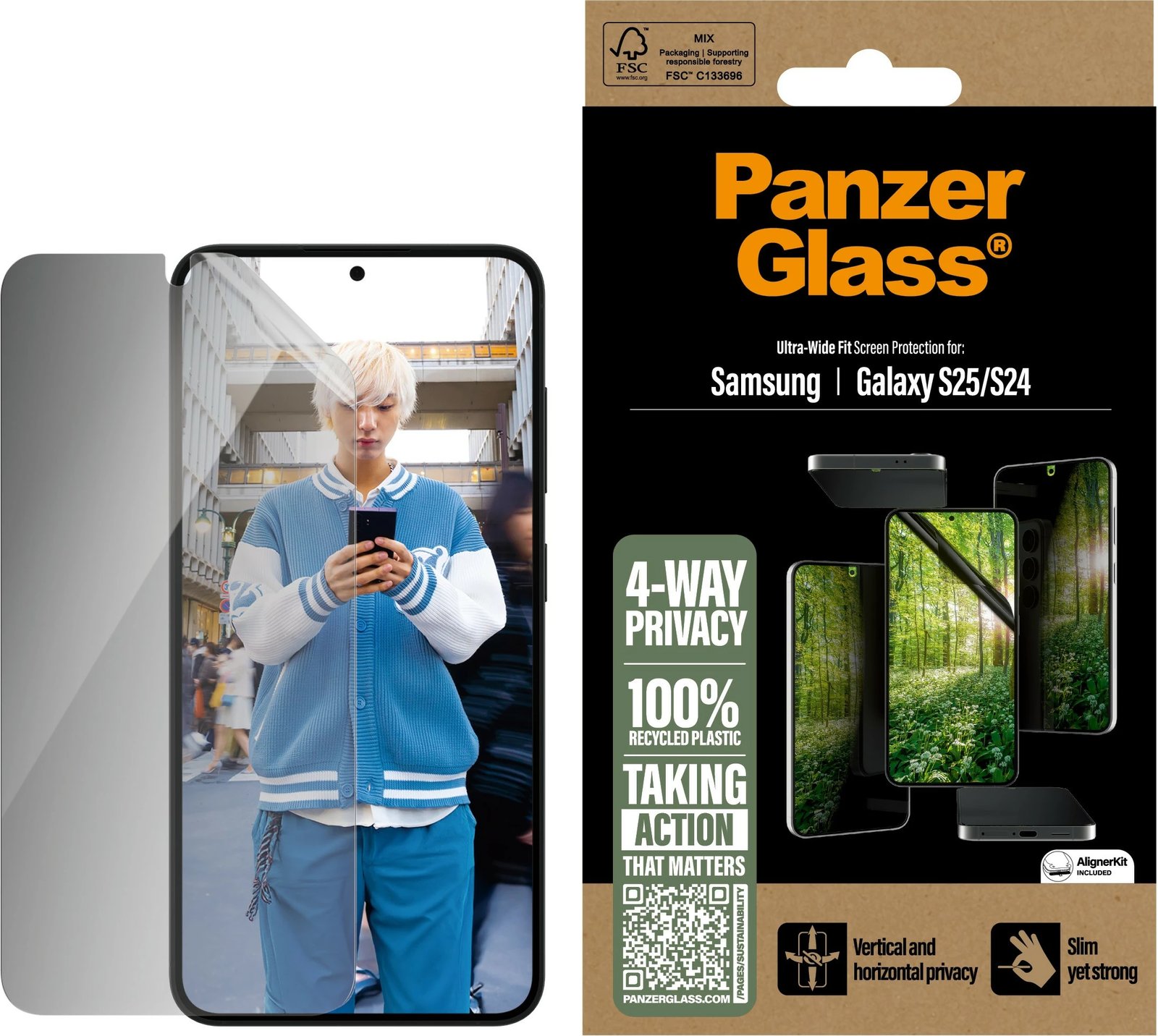 Mbrojtës ekrani PanzerGlass ECO MATRIX 4-way për Galaxy S25, transparent