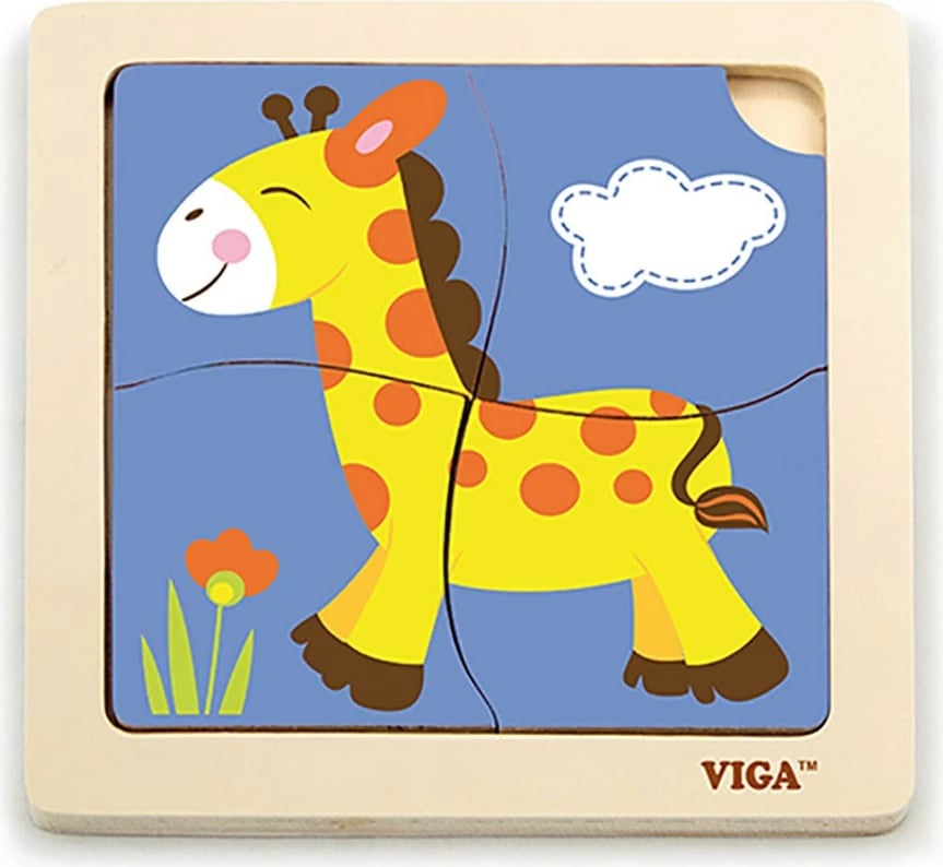puzzle druri, Viga, Giraffe, 4 copa, bazë 15x15 cm, për 18m+, shumëngjyrësh