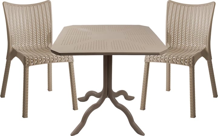 Set tavolinë me karrige për terasë, 3 copë, ngjyrë kapuçino, Icon-Confident