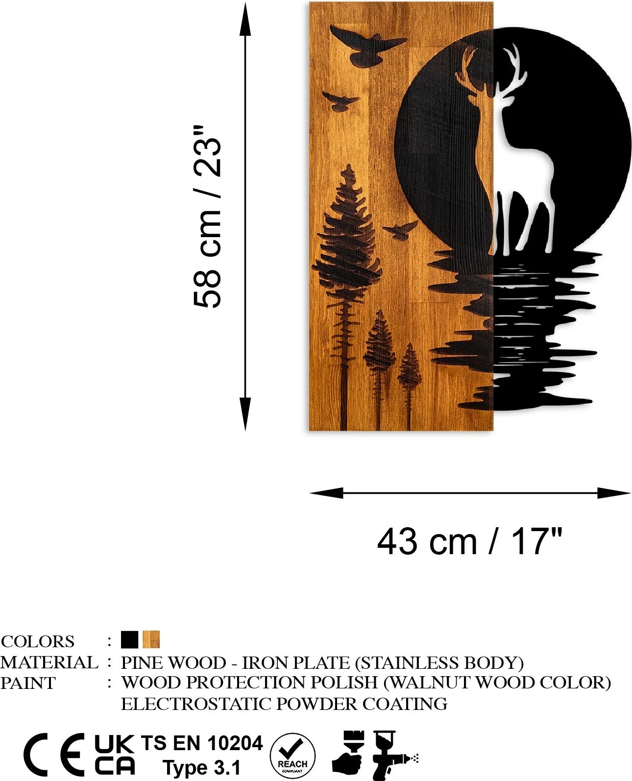 Aksesor dekorativ prej druri për mur, dreri dhe hëna, Wallity