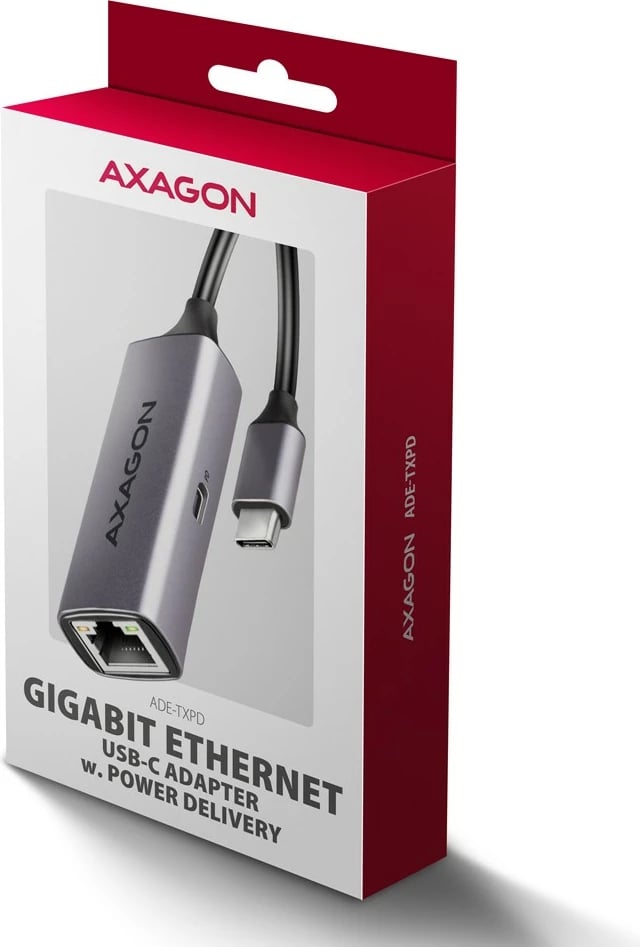 Kartë rrjeti AXAGON ADE-TXPD, USB-C 3.2 Gen 1, Gigabit Ethernet, Power Delivery 100W, Gri