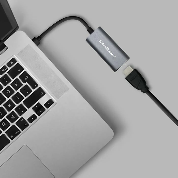 Adapter USB-C në HDMI Qoltec 50331, 4K 60Hz, alumini, zi/grafit