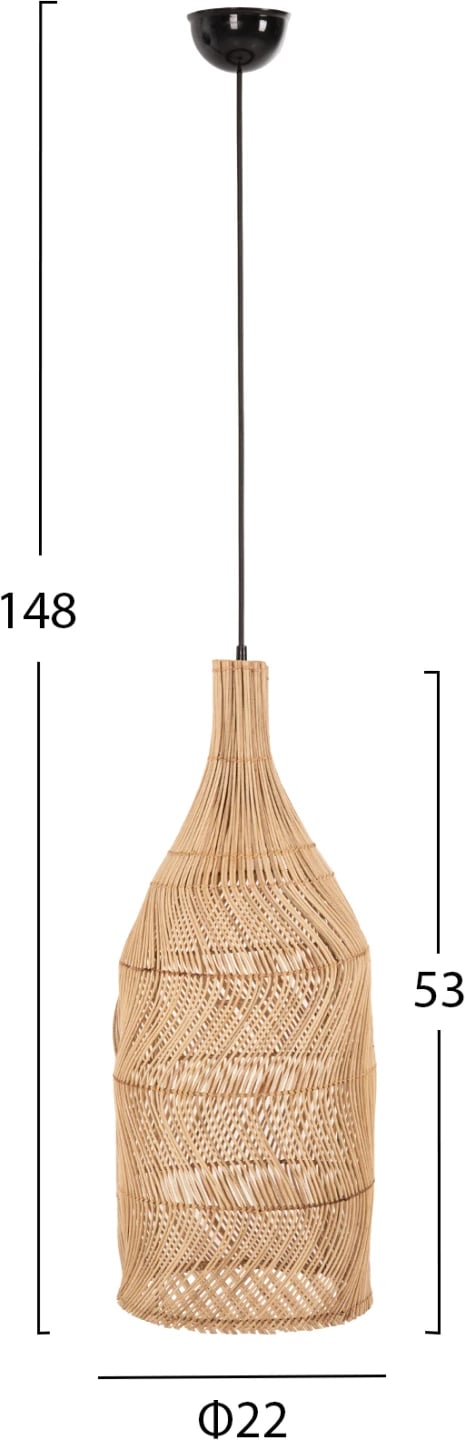 Llambë tavani varëse Theon, ratan natyral, Φ22x148cm Llambë tavani varëse Theon, ratan natyral, Φ22x148cm