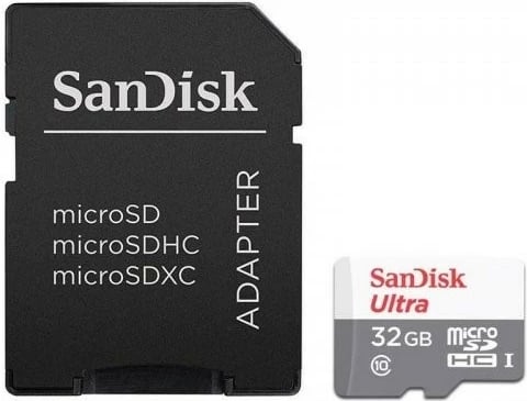 MicroSD Sandisk Ultra 32GB, Class 10, UHS-I, gri/kuqe