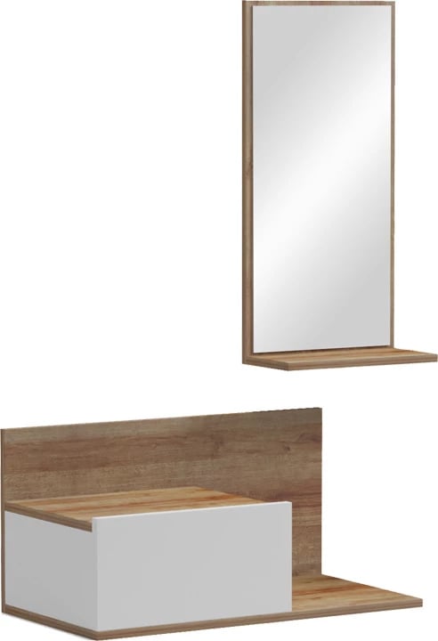 Mobilje korridori Miranda me pasqyrë, ngjyrë e bardhë-lisi, 60x30x89.5cm