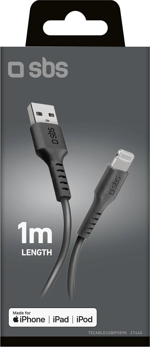 Kabllo USB-A në Lightning SBS TECABLEUSBIP589K, 1m, e zezë Kabllo USB-A në Lightning SBS TECABLEUSBIP589K, 1m, e zezë