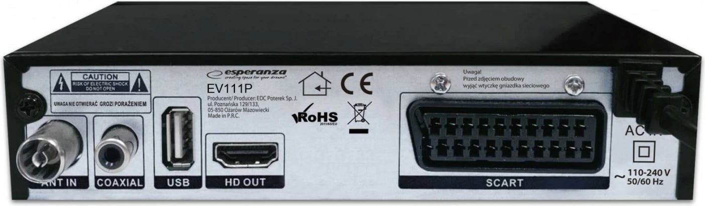 Dekoder digjital Esperanza DVB-T2 HEVC H.265, me pilot, i zi