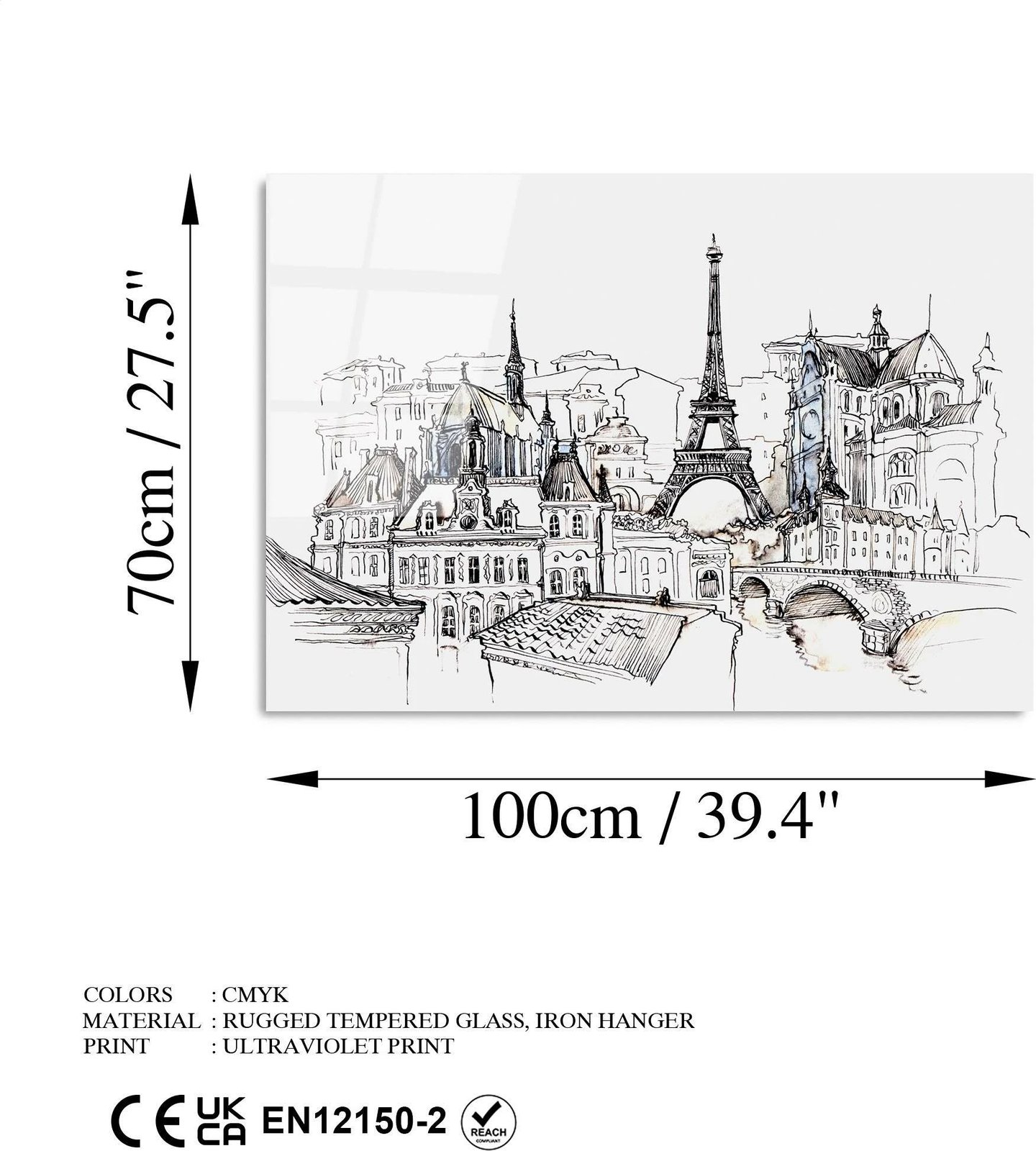 Pikturë dekorative prej xhami të temperuar, shumëngjyrëshe, UV-212, 70x100cm