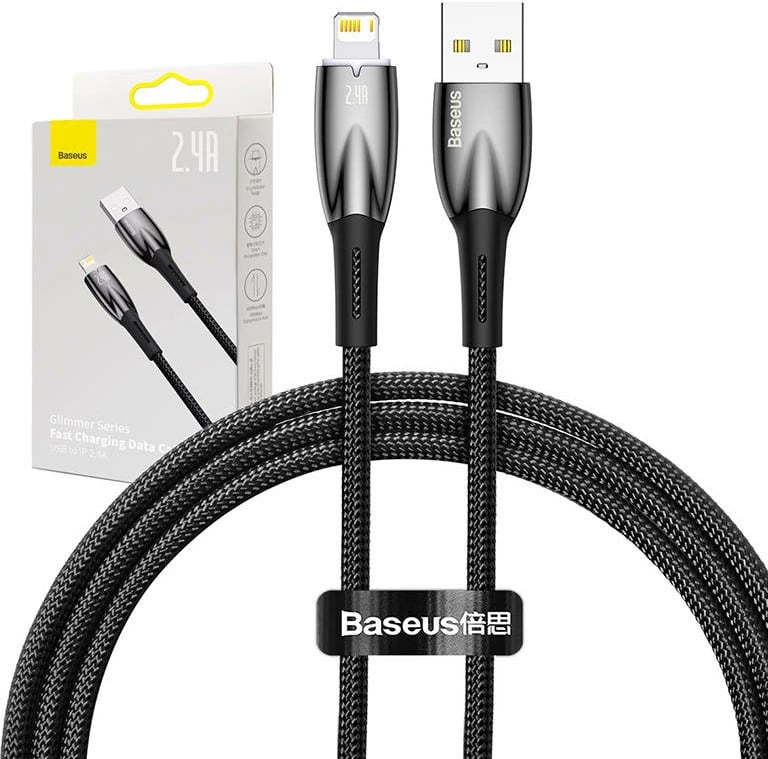 Kabllo USB në Lightning Baseus Glimmer Series CADH000201, 1m, e zezë