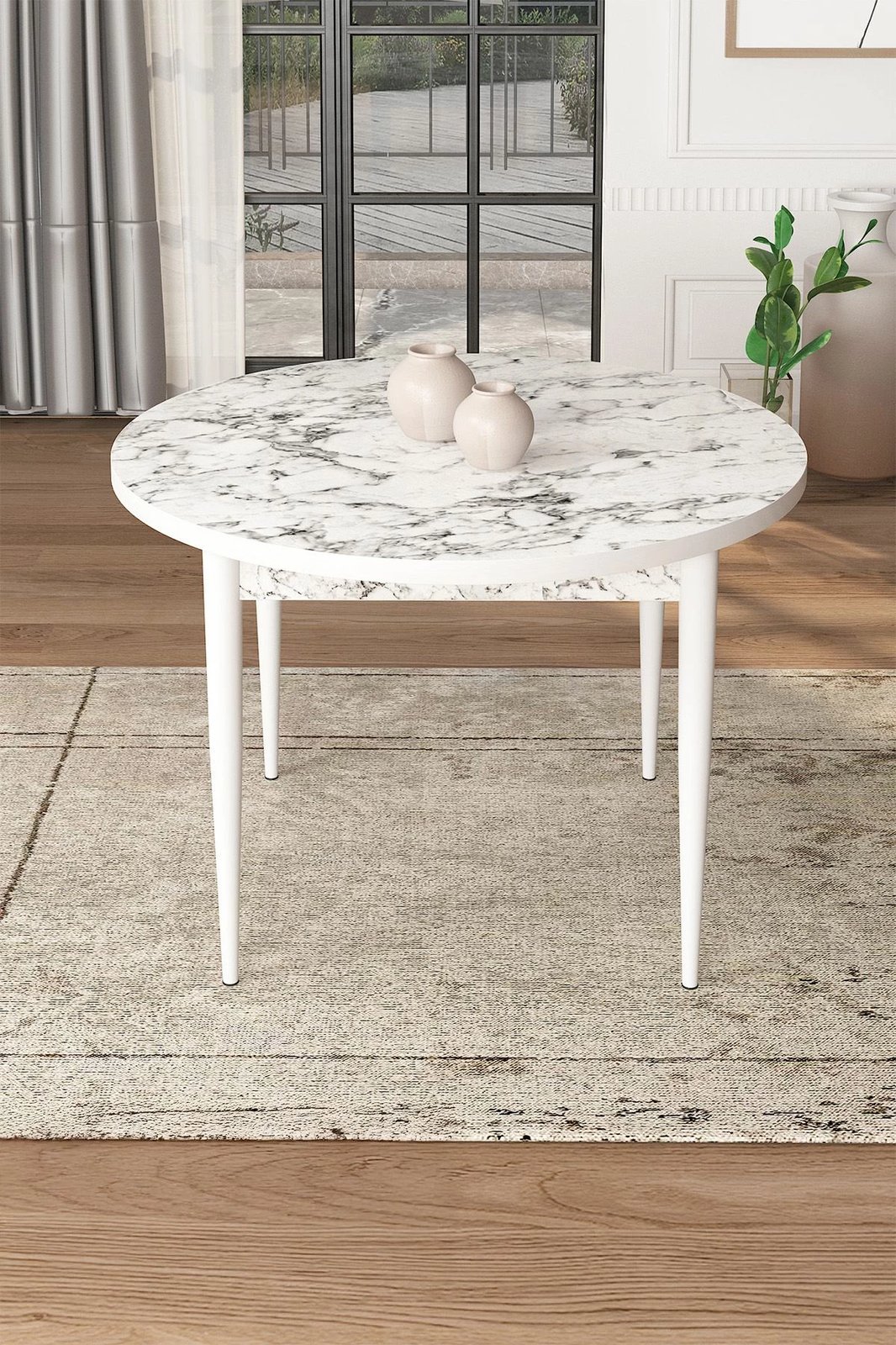 Tavolinë ngrënieje Hanah Home, Tor, mermer i bardhë, e bardhë