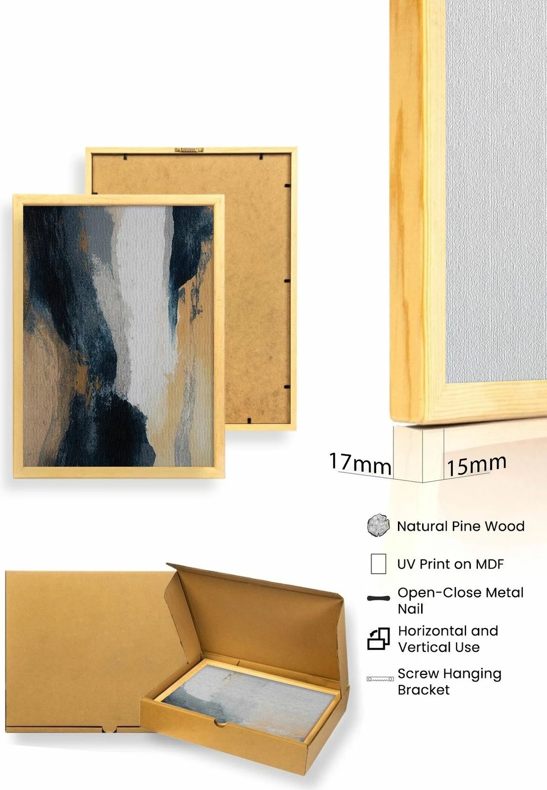 Pikturë dekorative me kornizë MDF (3 copë), Wallity, Huhu484, 30x40