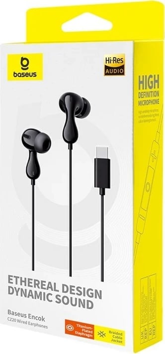 Kufje Baseus Encok CZ20, me kabllo, për thirrje/muzikë, USB Type-C, Zezë