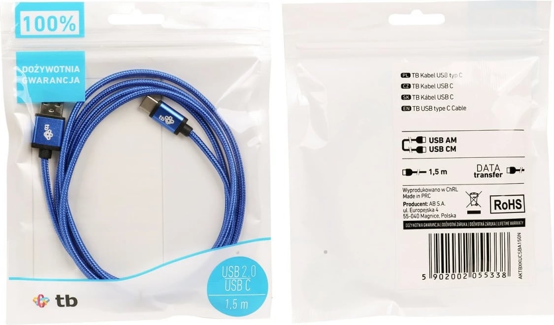 Kabllo USB-USB C TB AKTBXKUCSBA150N, 1.5m, Blu