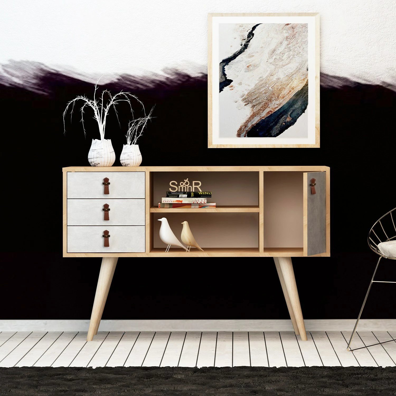 Konsol Skye Decor, ngjyrë lis dhe e bardhë, Indira