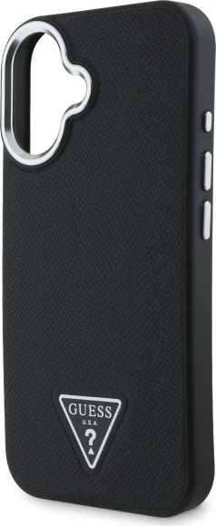 Mbështjellës Guess Grained Triangle MagSafe për iPhone 16, zi